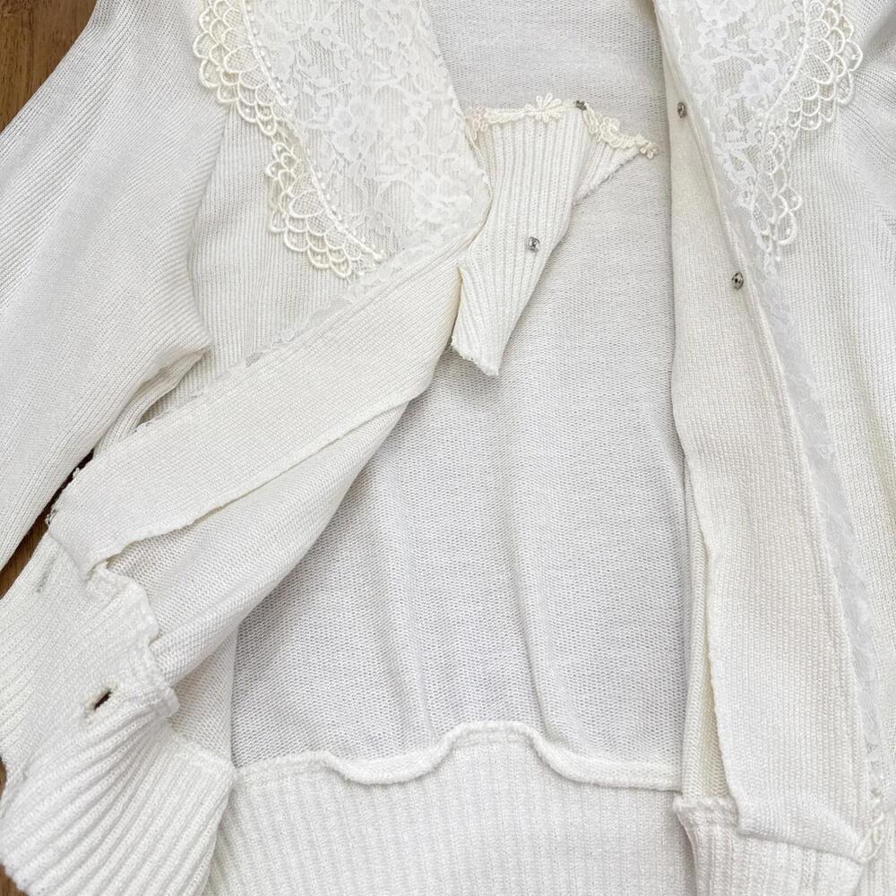VTG Sweater Womens Sz S Lace Collar Double Breasted  Gold Buttons Cottagecore - Picture 5 of 12